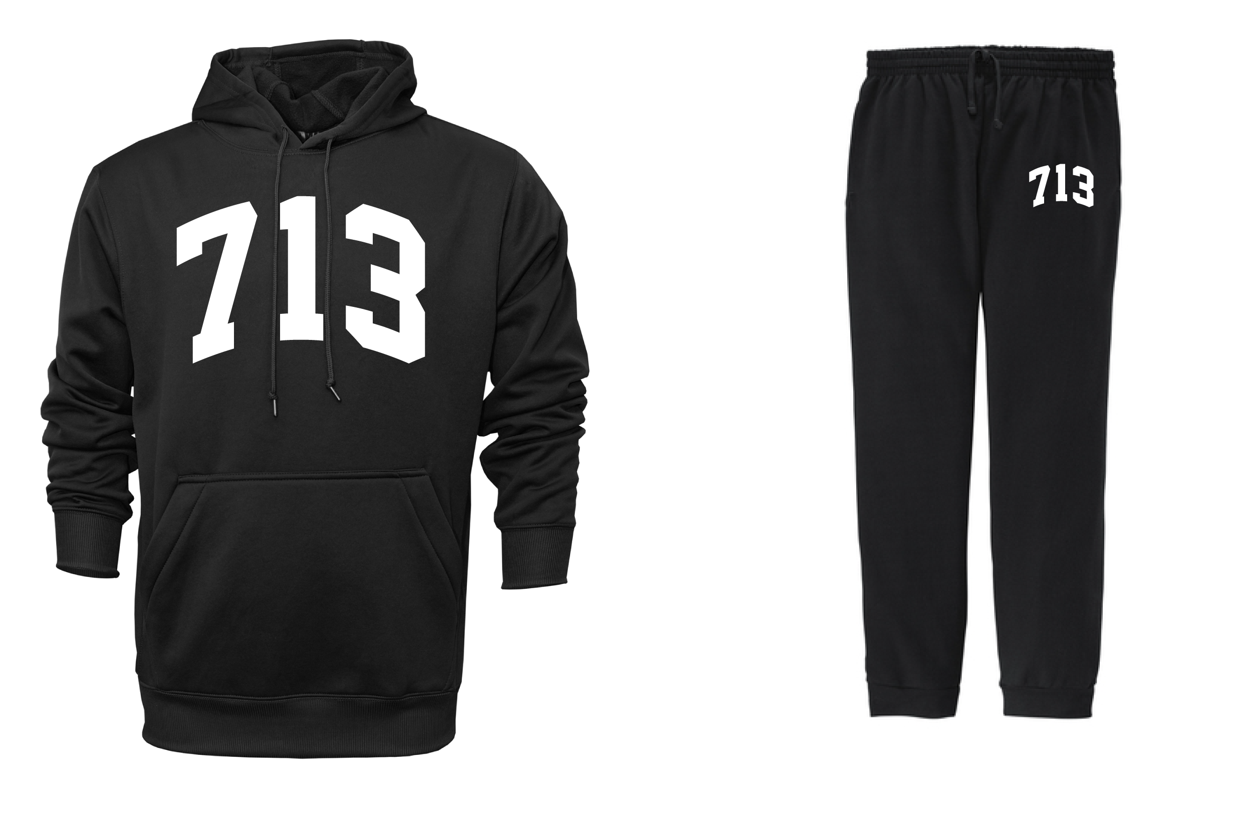 Black 713 arched hoodie and matching joggers